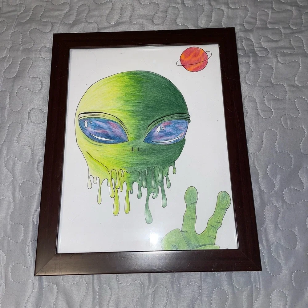Alien Drip Painting with Frame - Picture 1 of 1